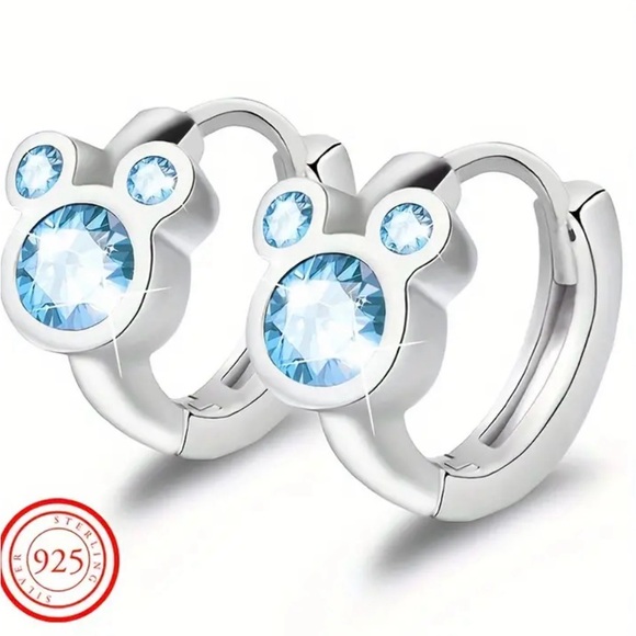 MOUSE STERLING SILVER PINK OR CLEAR CRYSTALS HUGGER HOOPS DISNEY INSPIRED - Picture 8 of 8